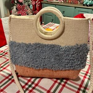 Nanette Lepore Cream, Gray, and Tan Tote Bag with ring handles